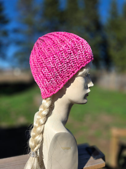 Pretty in pink knit gradient beanie