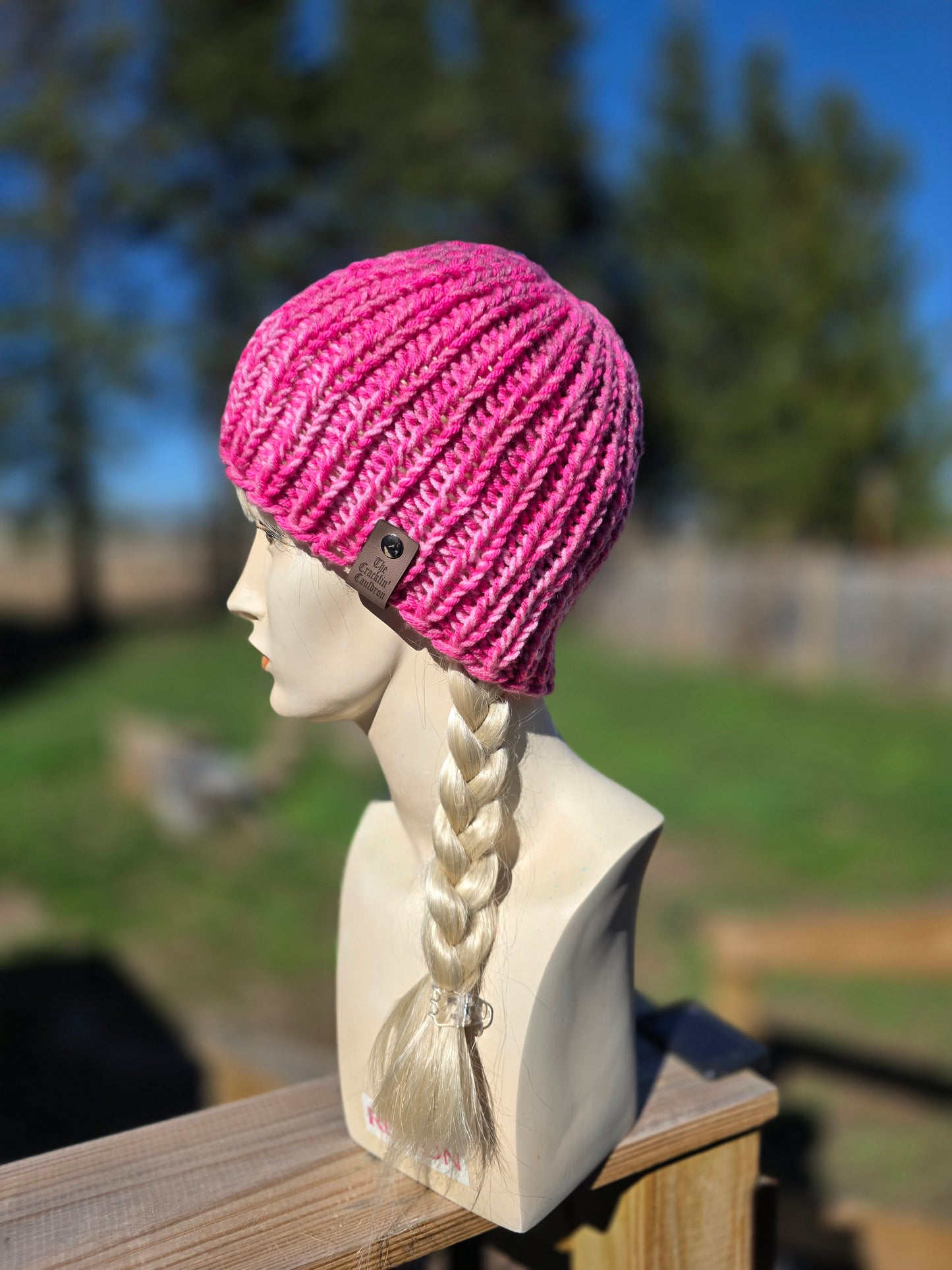 Pretty in pink knit gradient beanie