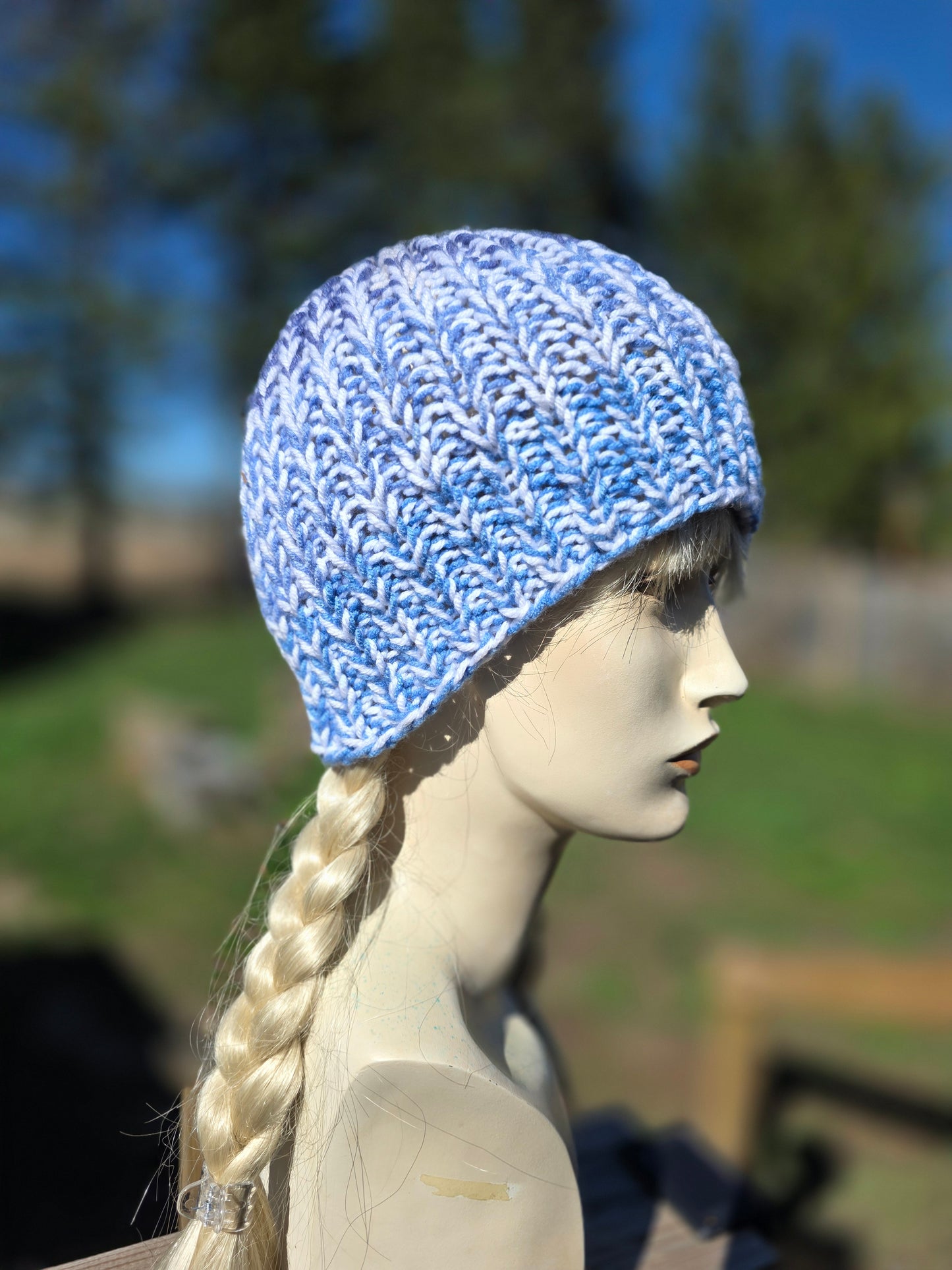 Variegated blue knit beanie