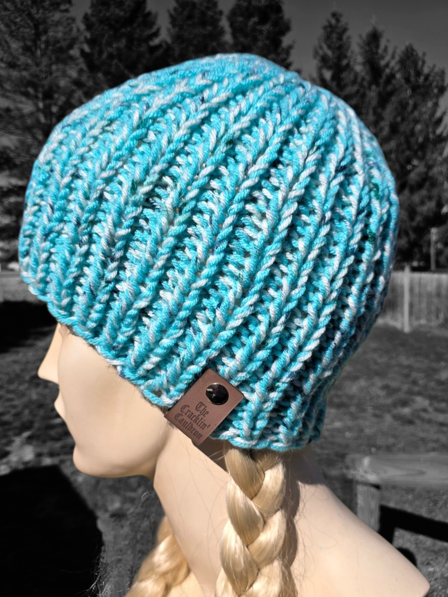 Speckled turquoise/aqua knit beanie