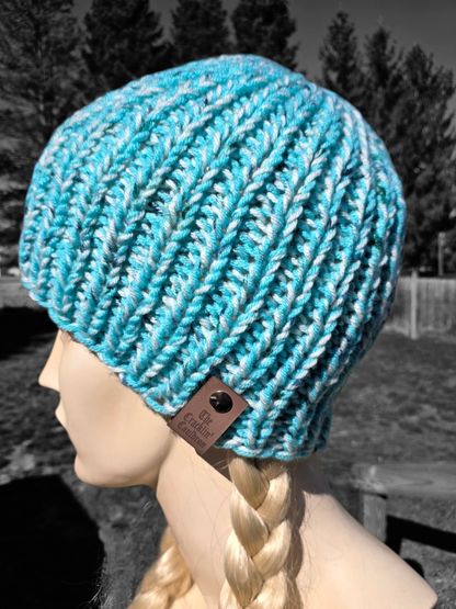 Speckled turquoise/aqua knit beanie