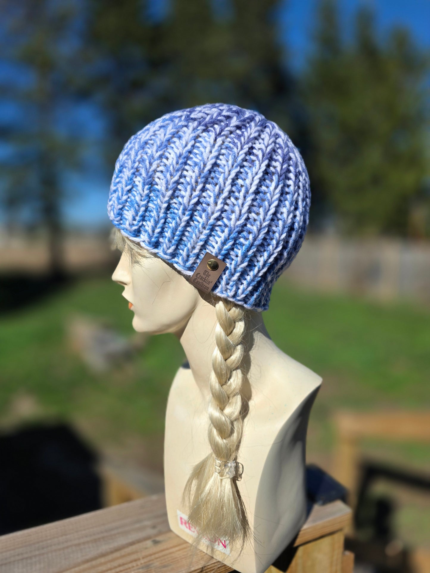 Variegated blue knit beanie