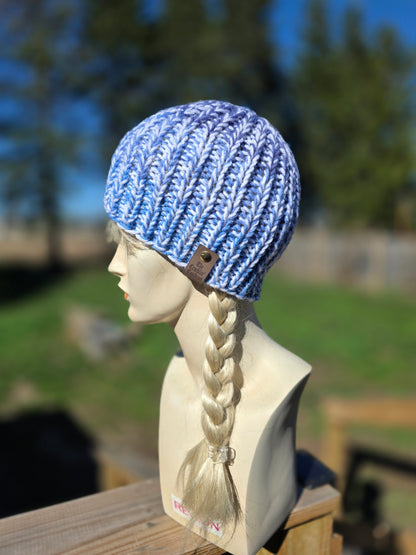 Variegated blue knit beanie