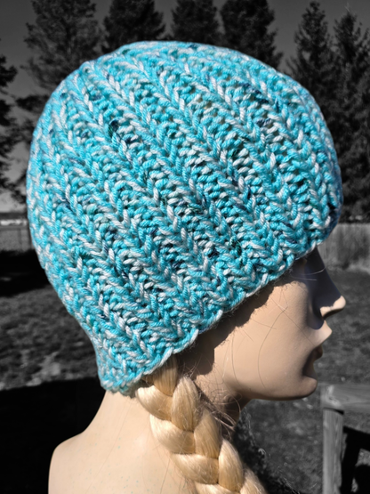 Speckled turquoise/aqua knit beanie