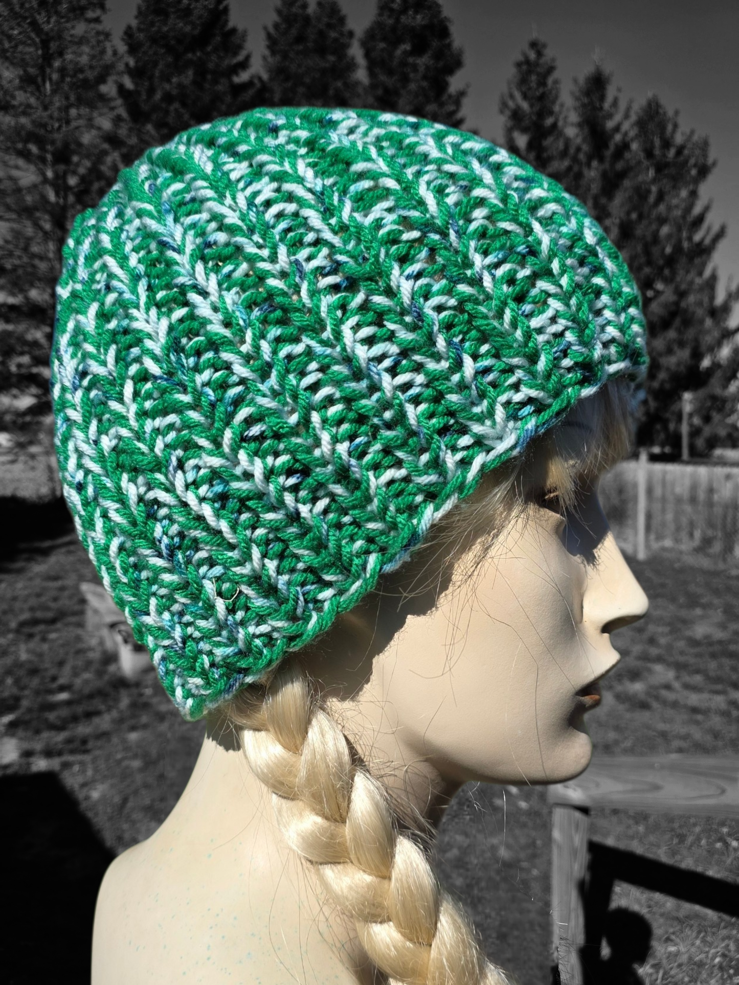 Flecks of blue Green knit beanie