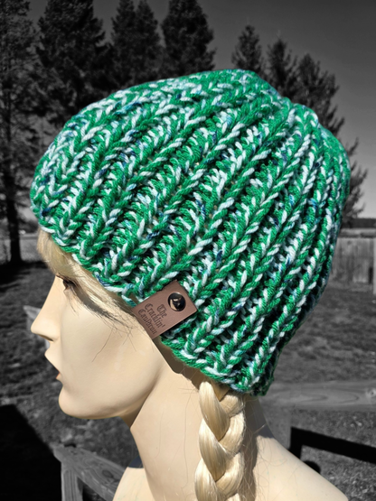 Flecks of blue Green knit beanie